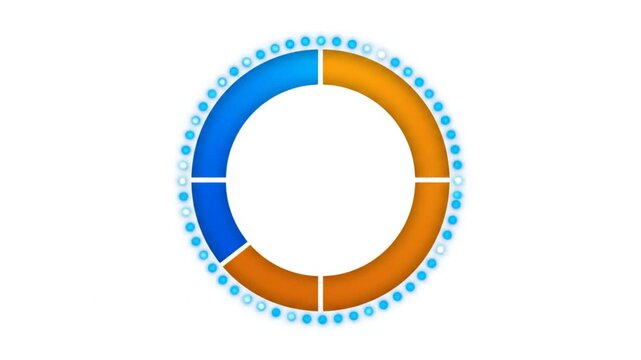 Rotating Pie Chart Animation with Blue and Orange Segments and Circular Dot Border against White Background