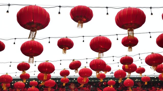 Chinese New Year celebration, red oriental lanterns decorating an outdoor festival