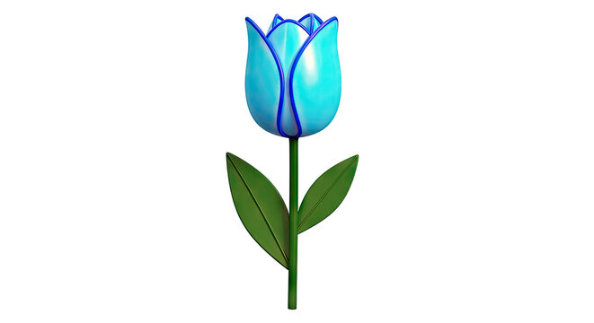 Stylized Blue Tulip with Dark Blue Edges on White Background