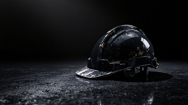 A Safety Helmet in Shadow Light Representing Risk Responsibility and Labour Protection