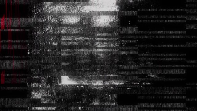 Featuring analog signal degradation, horizontal interference bands film damage artifacts. static flicker distressed surface texture create moody cinematic atmosphere thriller intros, retro transitions