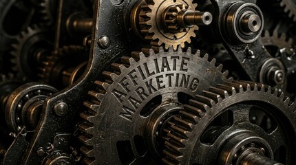 Fototapeta premium Affiliate Marketing Gears Interlocked in a Complex Mechanical System.