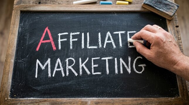 Hand Writing Affiliate Marketing on a Chalkboard.