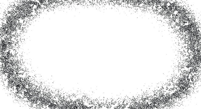 Grunge dust border frame, distressed black texture overlay with abstract rectangular vignette effect for background and design use