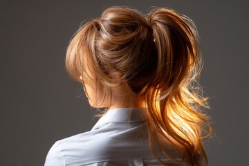 Naklejka premium Elegant Motion Capture of a Chic Ponytail Hairstyle on a Mannequin in a Soft Lighting Setting