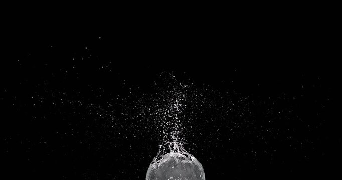 Experience a breathtaking slowmotion water splash from a heavy object colliding with water. This footage enhances motion graphics and creates stunning abstract effects for creative designers