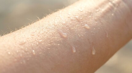 Fototapeta premium Close-up of water droplets on human skin