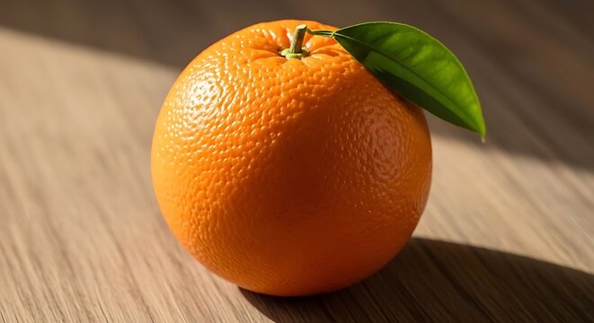 Jeruk Segar dengan Daun di Atas Meja Kayu dengan Cahaya Matahari