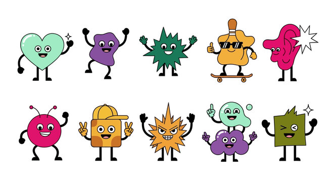 Whimsical Cartoon Characters Collection - Fun and Energetic Graphic Illustrations