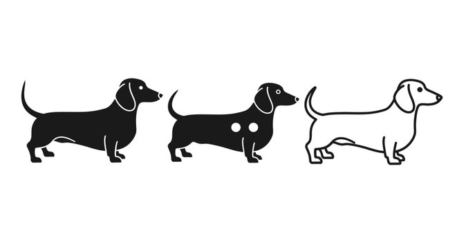 Charming Set of Dachshund Dog Illustrations Featuring Black Silhouettes and White Outline Graphics for Pet-Related Designs and Animal Themes