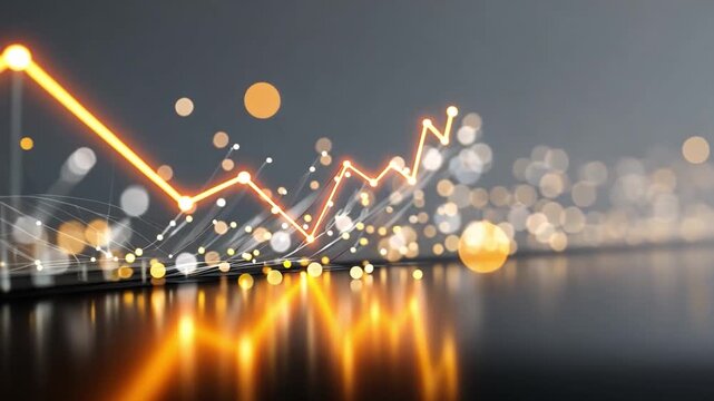 Abstract Financial Graph with Glowing Lines and Bokeh Background