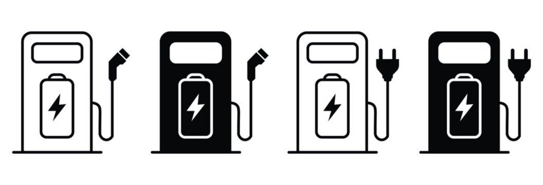 Electric car with plug icon symbol, EV car, Green hybrid vehicles charging point logotype, Eco friendly vehicle concept. Vector illustration