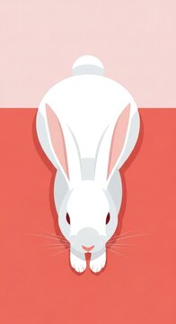 Adorable White Bunny Rabbit Top View Illustration.