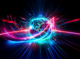 Fototapeta premium Vibrant double exposure art featuring a glowing earth sphere