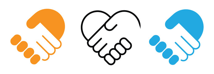 Obraz premium differently colored handshake icons with heart shapes to represent unity and love. Handshake in heart shape icon set Vector illustration