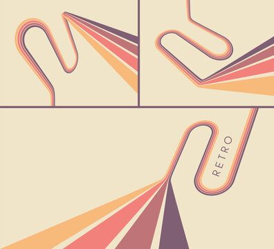 Retro style background. Dynamic lines create a swirling trail. Abstract curved and curling ribbons. Cover design template. 3D illustration for brochure, poster, card, presentation, flyer or banner.