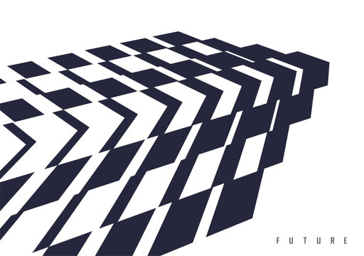 Black arrows form dynamic pattern. Geometric art. Technological style. A modern office skyscraper. Illustration for cover, card, postcard, interior design, banner, poster, brochure or presentation.