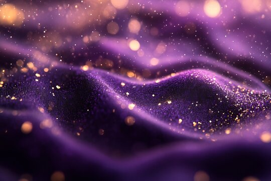Elegant Flowing Purple Fabric Waves with Sparkling Glimmer in an Abstract Motion Design Background