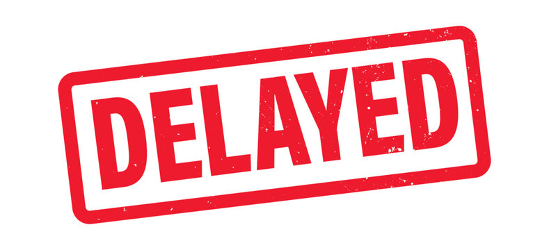 A bold rectangular stamp displays the word delayed in a striking red hue portraying a sense of postponement silhouette high quality professional detailed