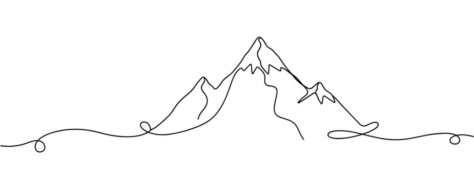Minimalist mountain continuous line drawing with simple artistic outline. No editable stroke