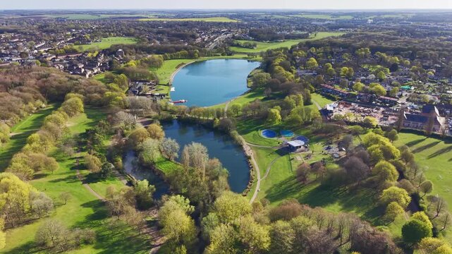 Aerial view of Fairlands Valley Park in Stevenage. England