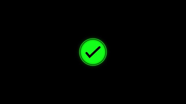 Animated of white checkmark icon in a green circle on black background. tick mark, approval, confirmation concept.