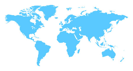Fototapeta premium World map template isolated on transparent background, sky blue vector illustration, global geography concept, modern minimal design, editable map for presentation, web and infographic use
