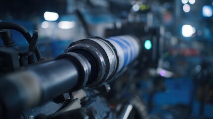 Fototapeta premium Industrial machine close up operating in a modern manufacturing facility, processing components and tubing with hydraulic precision and advanced technology