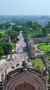 Vertical Aerial View of Rumi Darwaza in Lucknow India