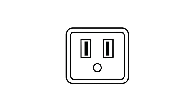 Electrical power outlet icon, modern wall socket symbol for energy connection, simple line art vector illustration.