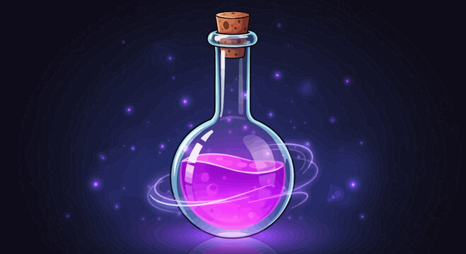 Magical Potion Bottle with Swirling Energy and Cosmic Background