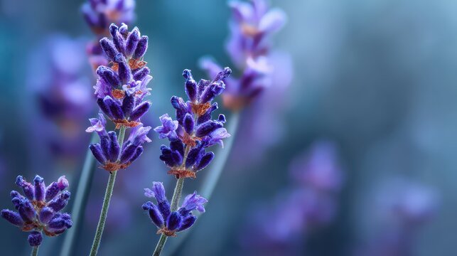 Lavender plants grow in a garden under the sun. Flowers are purple, and their details stand out. The sun shines on the blossoms. Bees fly around and pollinate the flowers.