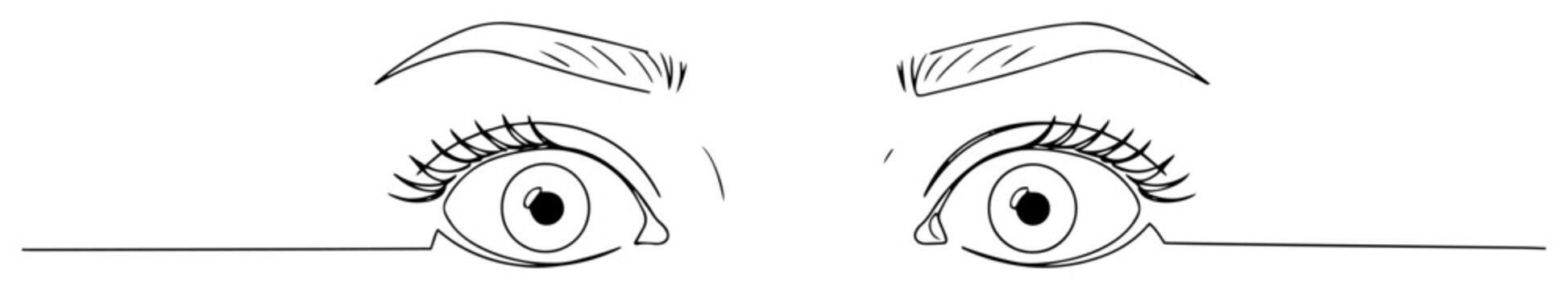 raised eyebrows and focused stare thin line