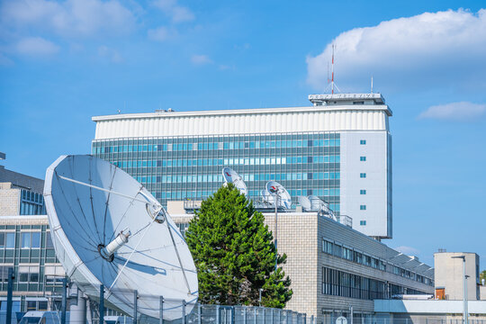 PRAGUE, CZECHIA - JUNE 17, 2025: The Central site of Czech Television, Czech: Ceska televize, Television Center Kavci hory in Prague, Czech Republic