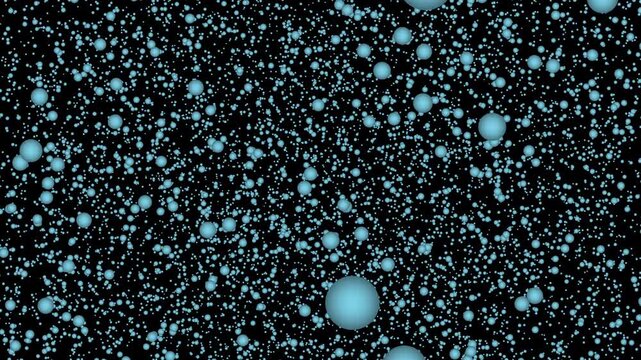 Moving Through Static Particles Suspended in Empty Space on Black Background. Quantum Visualisation Concept.