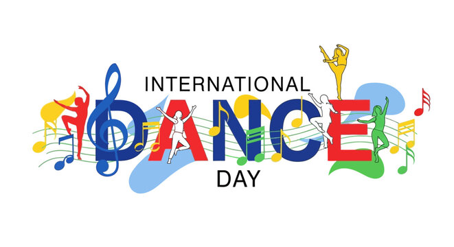 International Dance Day colorful music graphic.