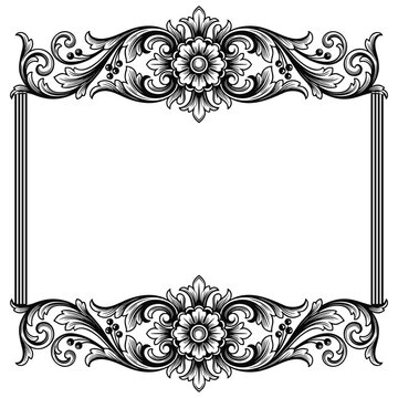 Vintage frame ornamental elegant classic old fashioned illustration.  Engraving hand drawn ornamental frame