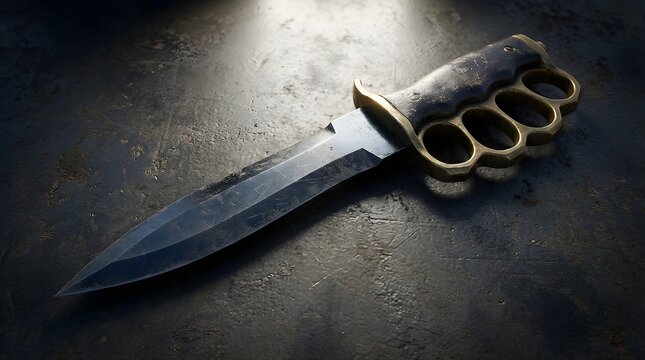 A formidable vintage trench knife featuring a sharp steel blade and brass knuckle handle