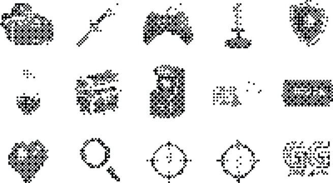 Pixelated Bitmap Halftone Dotted Dither Icon Set Vector