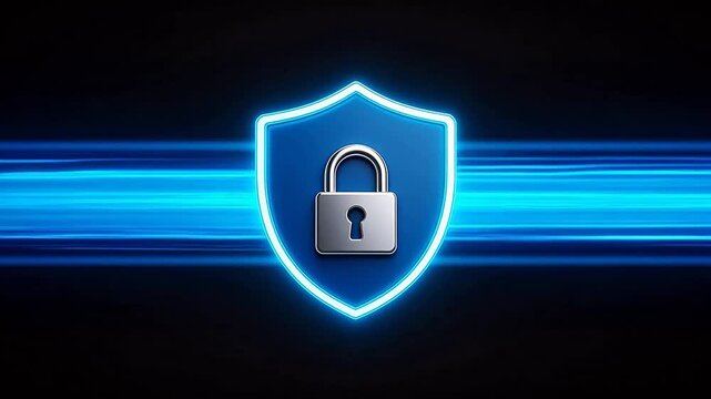 Blue shield with padlock on dark background