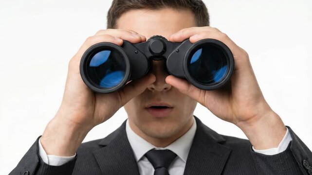 Binoculars vision future business foresight strategy opportunity leadership planning target professional manager holding binoculars using vision toward future business foresight strategy seeking