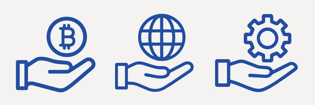 Hands holding digital symbols icon vector set