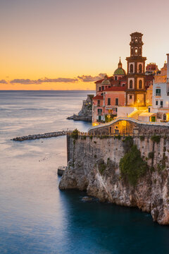 Atrani, Italy. Cliff-hanging village on Amalfi Coast, Campania.