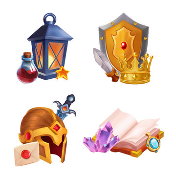 Fantasy Game Icons Pack with Potions, Weapons and Magic Items