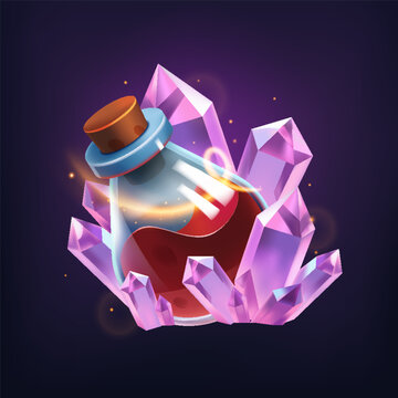 Magic Potion with Crystals Fantasy Game Illustration