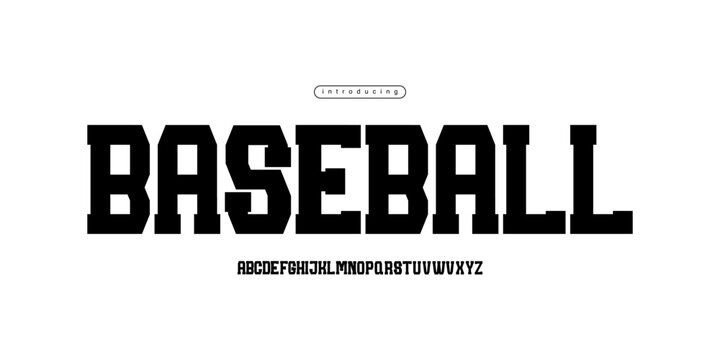 Baseball Font is: A bold varsity slab serif. Classic collegiate block font for sports branding, hardcore music, and vintage apparel.