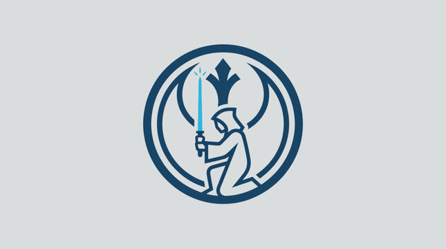 Jedi Knight Symbol With Kneeling Figure and Lightsaber