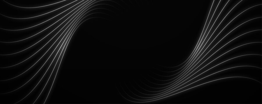 Minimalist symmetrical white light trails on deep black background