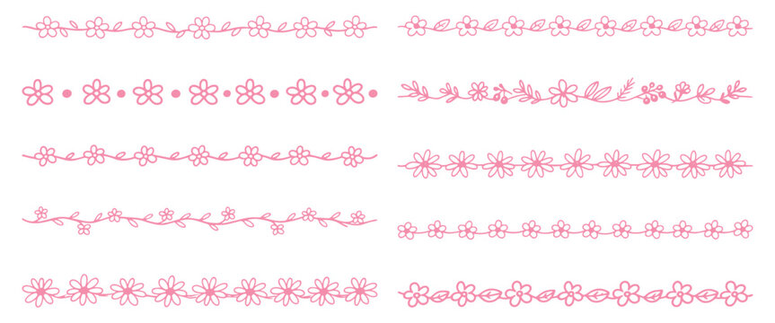 Delicate pink floral borders, vector element set