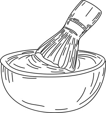 Matcha brush bowl tea tool line art